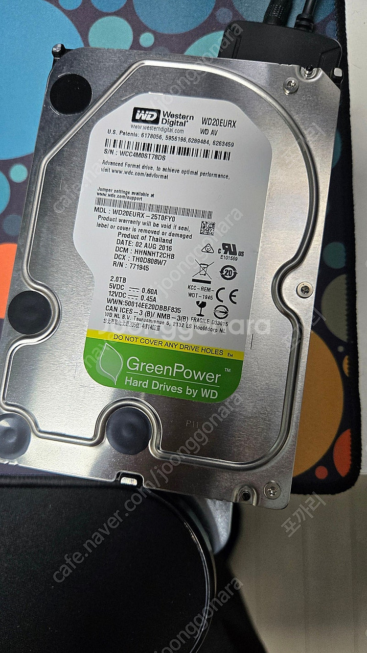 WD 2테라 3.5인치 HDD 판매합니다.--0