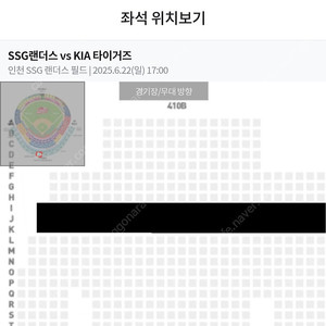 6/22 기아타이거즈 vs SSG랜더스 스카이뷰석 410구역 4연석