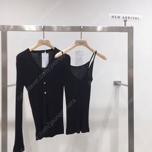 블로썸 멜 린넨 골지 끈 나시 + 가디건 셋트 블랙 프리사이즈