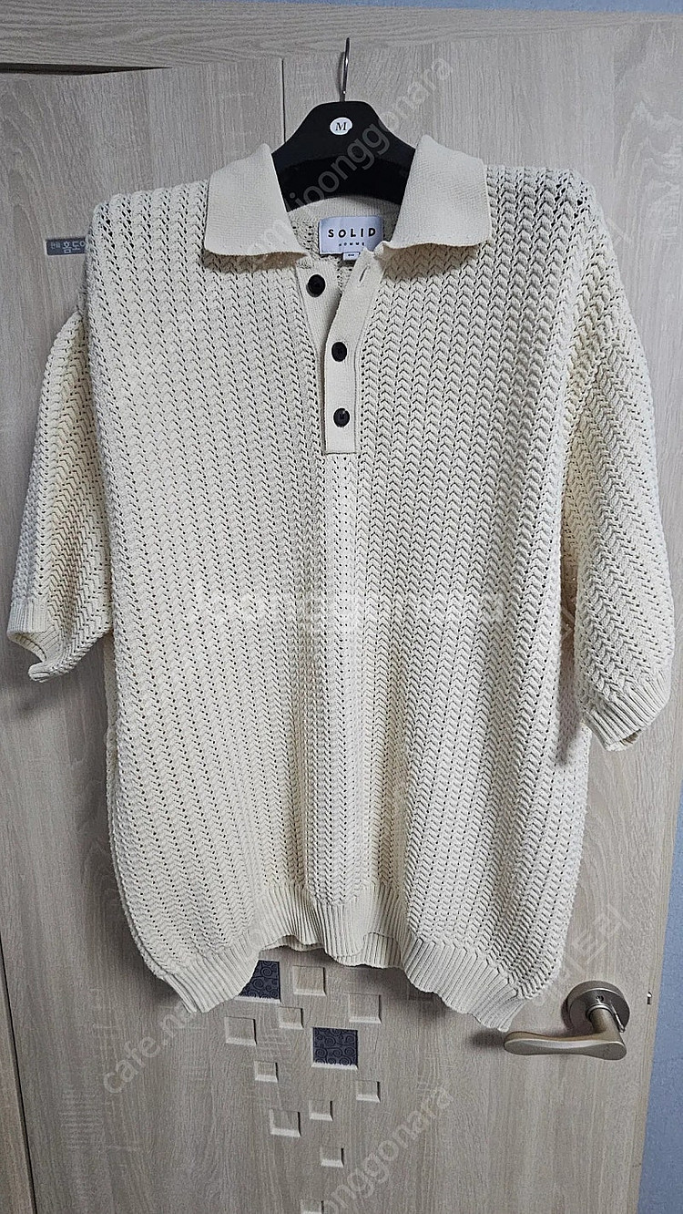 솔리드옴므/ 화이트헤링본반팔스웨터 (반팔니트카라)/50--0