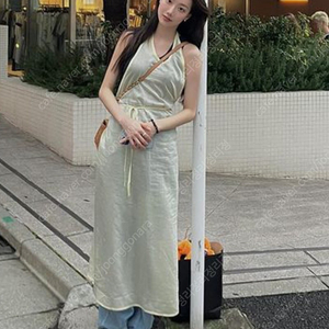포저 홀터 맥시 레이어드 드레스 옐로우 새상품