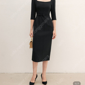 BAU by 브라이드앤유 ODETTE Square neck Three-quarter Sleeve H-line midi dress - 0사이즈, 블랙