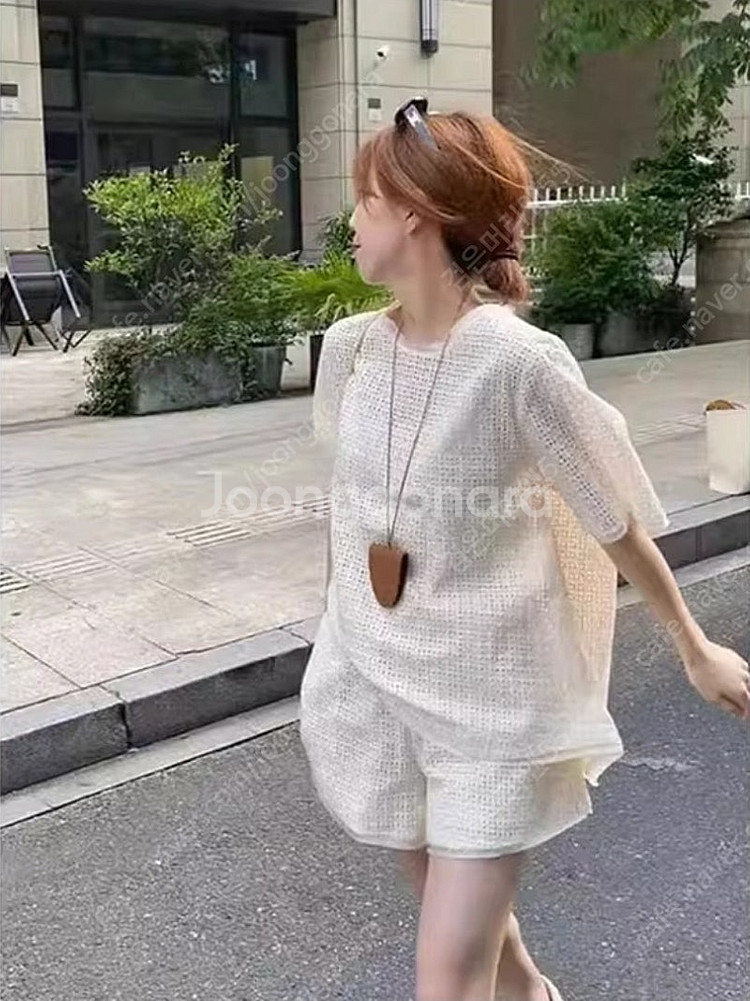 여성 여름 레이스 펀칭 셋업 (상의+반바지) 66사이즈...--0