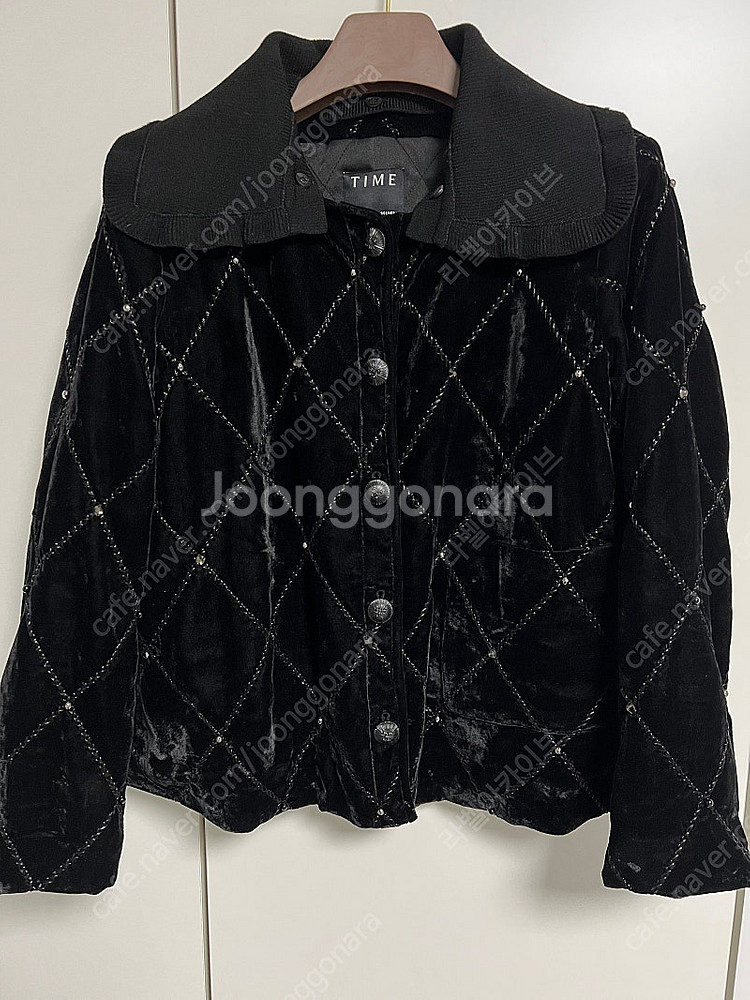 타임 아가일 벨벳 패딩 자켓 한섬(정가145만원)--3