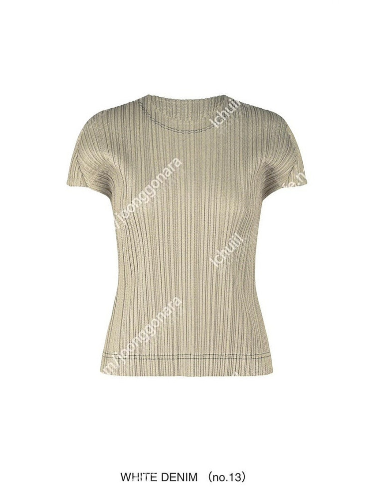 플리츠플리즈 코튼 데님 탑 화이트~--3
