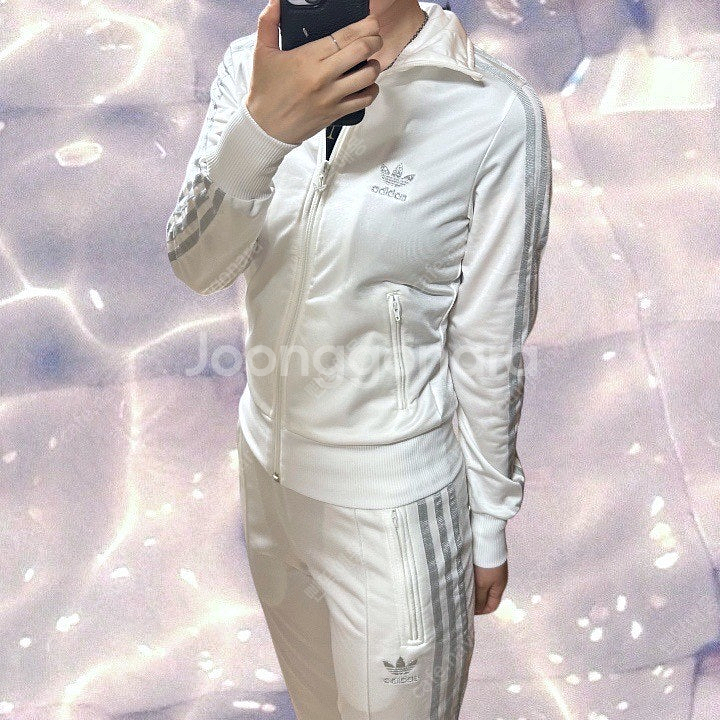 아디다스 파이어버드 져지 빅로고 화이트 실버 셋업 세트...--0
