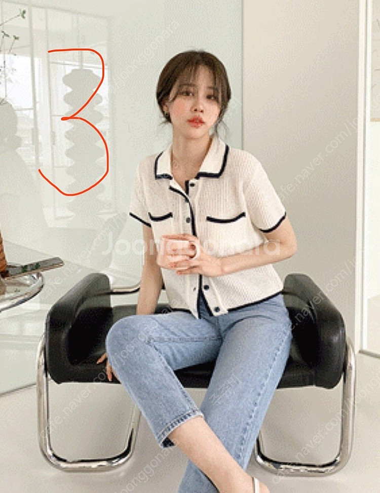 임블리 트위 보세 여름옷 반팔 블라우스 트위드 생지데님--4