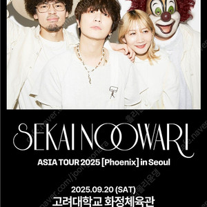 세카이노 오와리 콘서트 스탠딩 4구역 1석