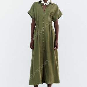 zara 자라 리넨 린넨 블렌드 미디 셔츠 원피스 새상품