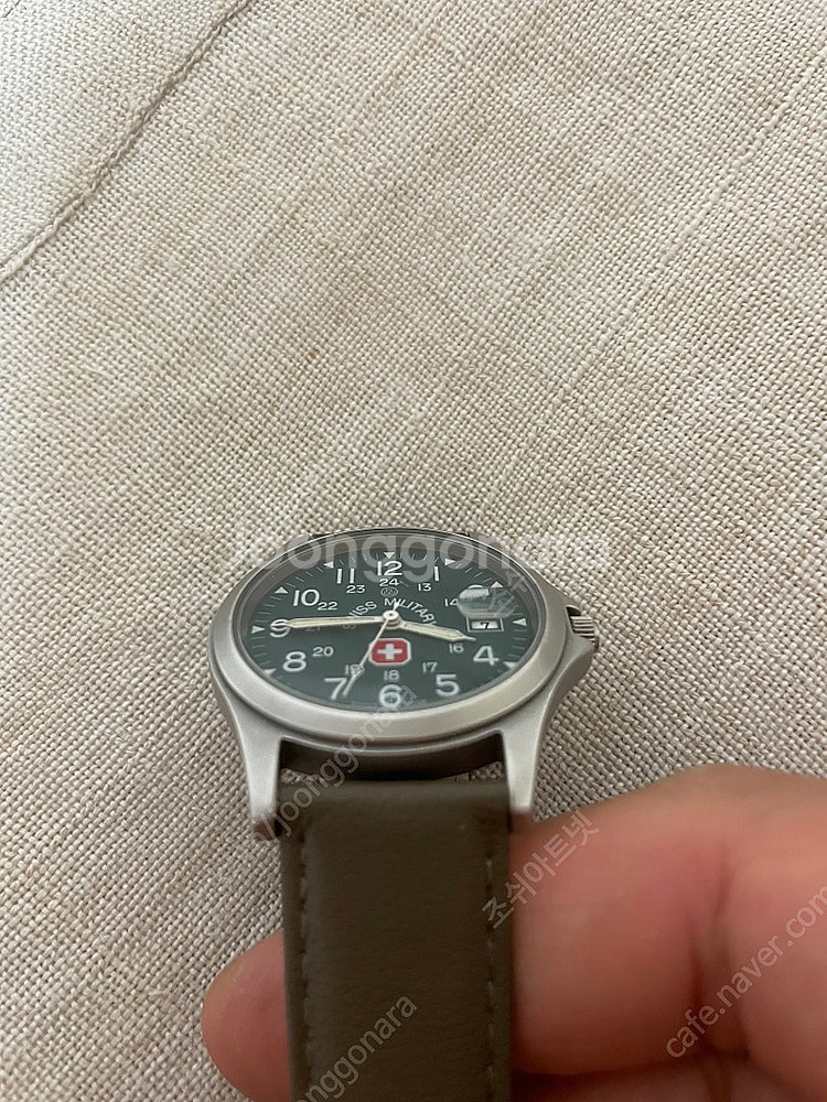 빈티지 스위스 밀리터리 녹판 34mm 쿼츠--3