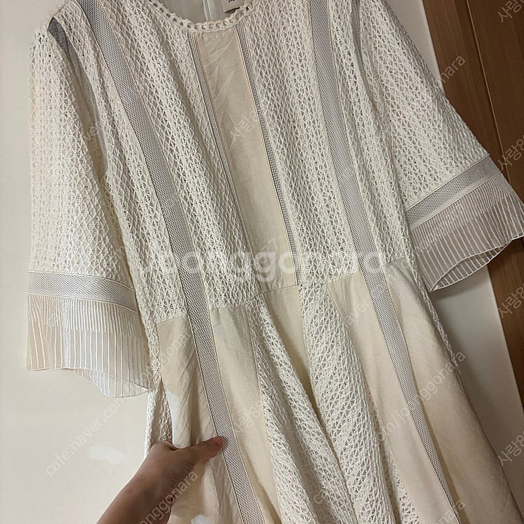마인 펀칭 시스루 실크 레이스 아일렛 원피스 한섬 마랑...--8
