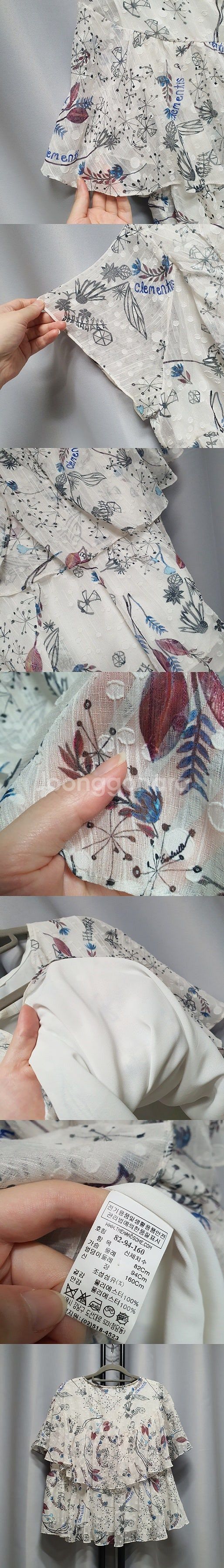 한섬 SJSJ 플라워 쉬폰 노치넥 러플 블라우스--2