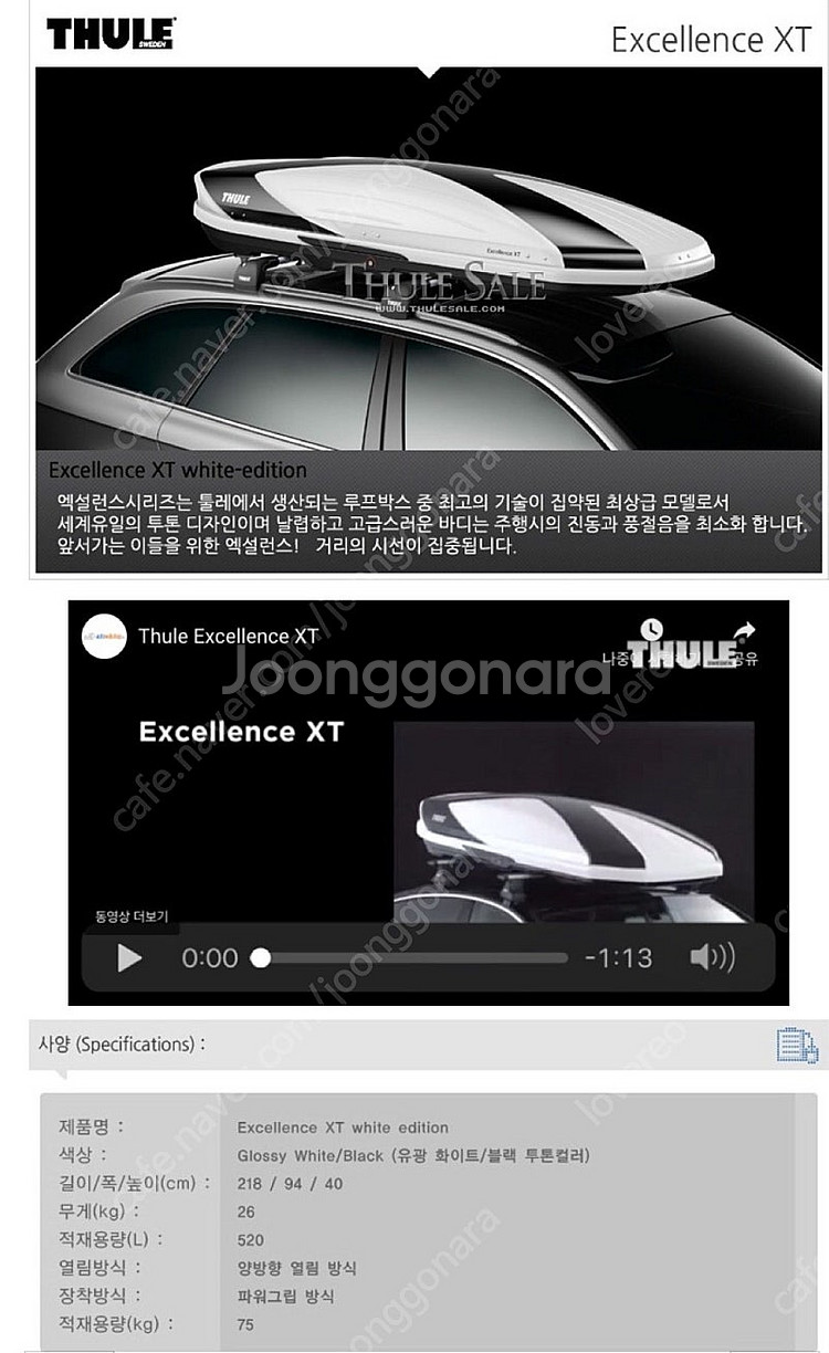 [가격내림]엑셀런트XT 루프박스 스팩,9595B 윙바엣...--9