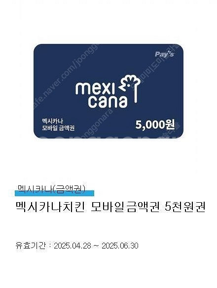 멕시카나 모바일금액권 5천원권--0