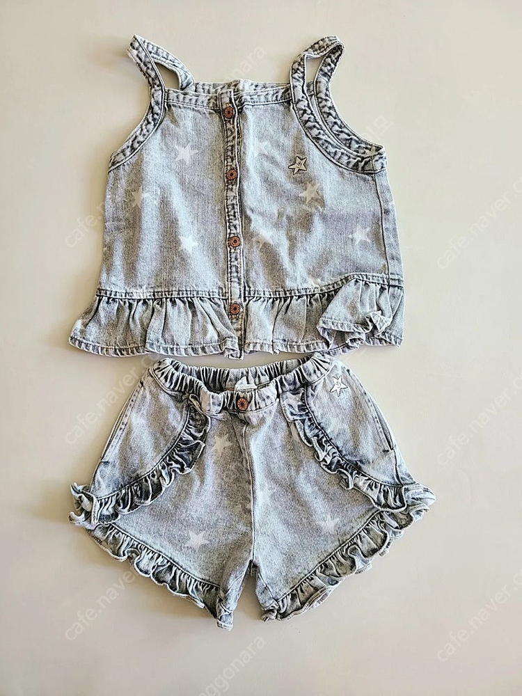 리미떼두두 스타 데님 러플 베스트 팬츠 흑청 XL--3