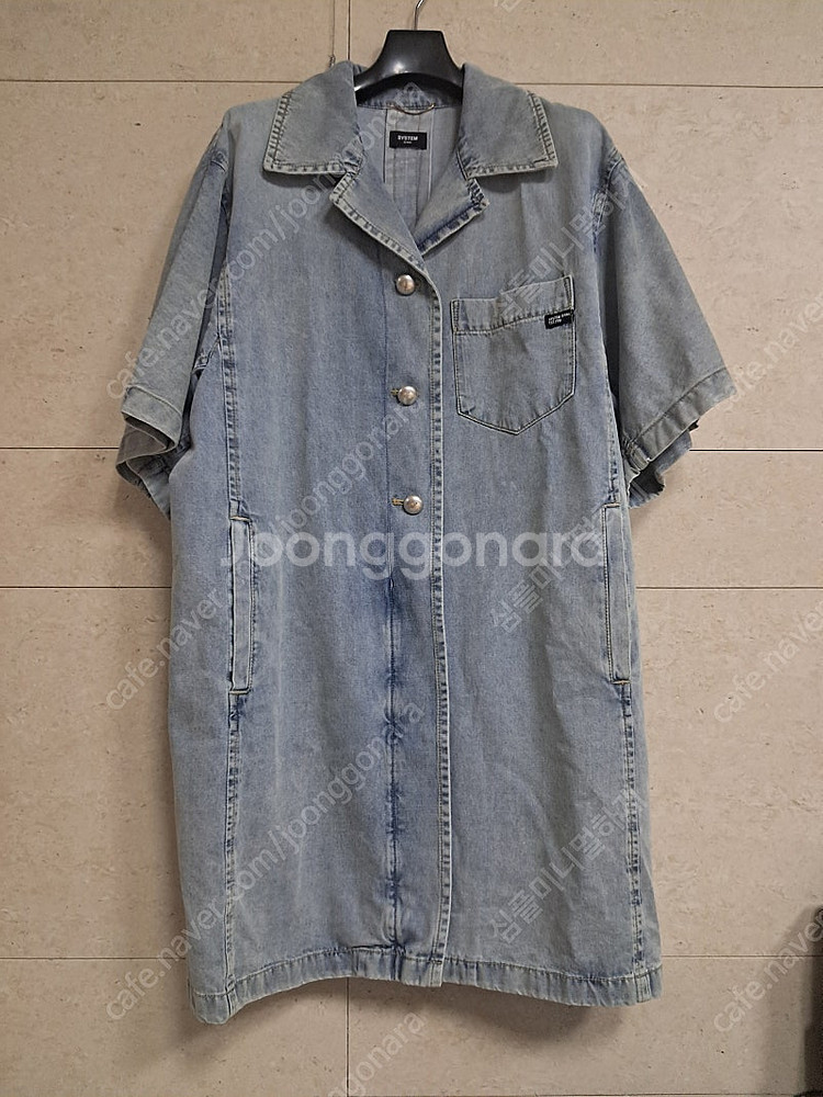 (가격내림)스템 데님 오픈 카라 원피스--1