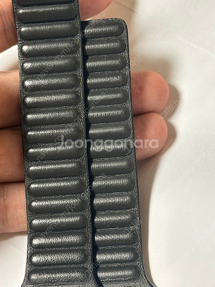 애플 정품 스트랩 레더 링크 블랙 S/M 44mm--6