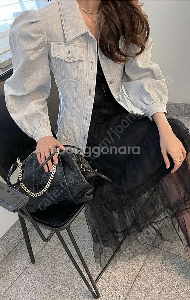 줄로그 데님 청 벌룬 퍼프 자켓 하객룩 출근룩 결혼식 ...--0