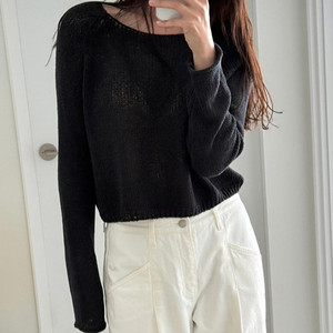 망고매니플리즈(망매플) NEFF LINEN CROP KNIT 네프 린넨 크롭 니트 차콜 새상품 판매