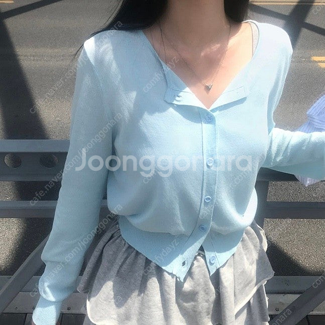 여름 시스루 살안타 가디건 하늘 소라--4