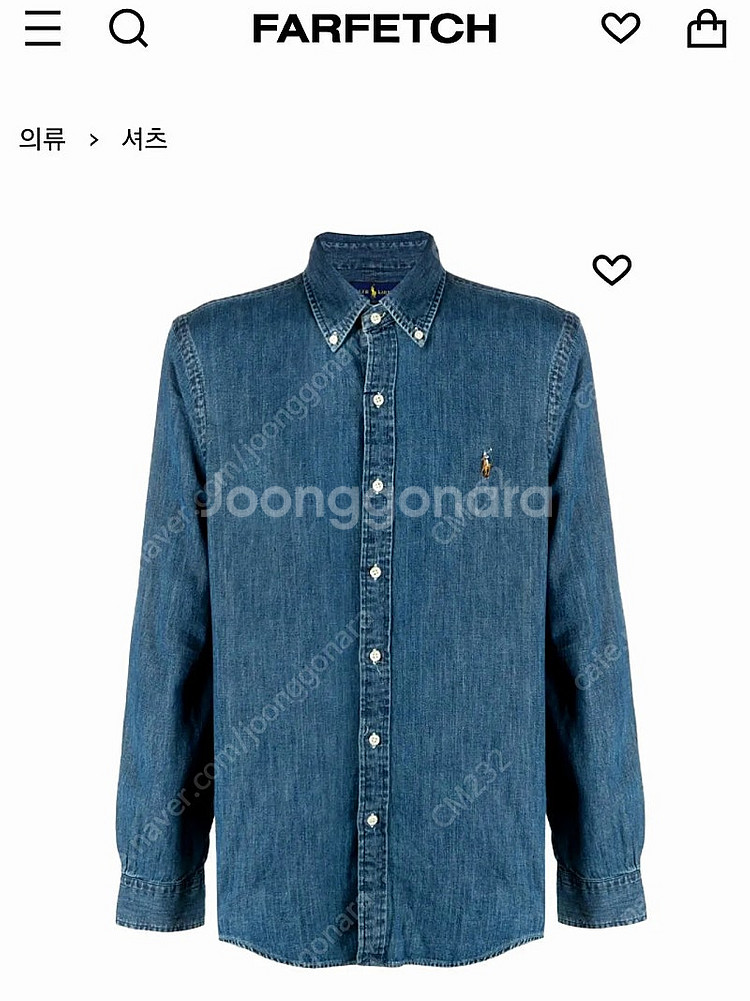 폴로 랄프로렌 중청 데님셔츠 클래식핏 XL사이즈 새제품--3