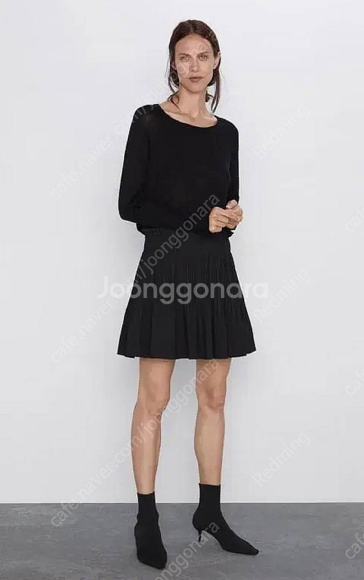자라 Zara 여성 플리츠 스커트 치마 스커트 블랙--1
