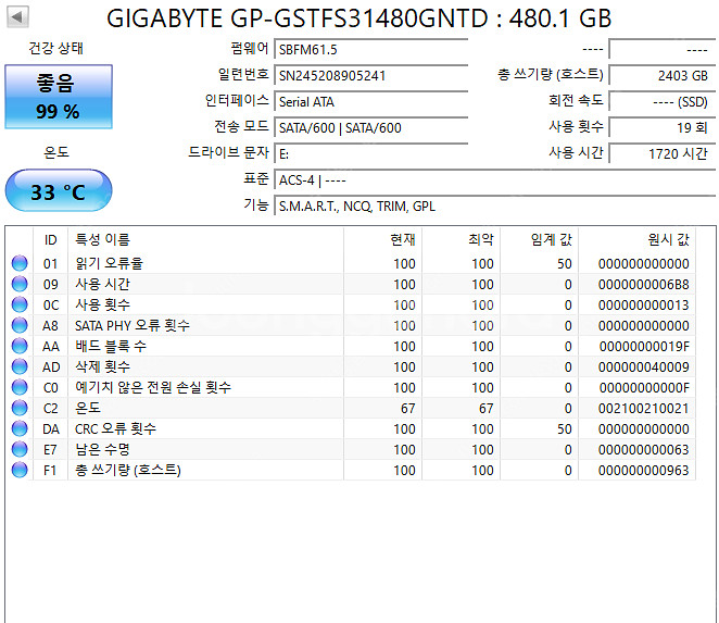 기가바이트 SSD 480GB 판매합니다--2