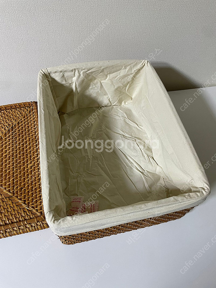 라탄 직사각 바스켓(손잡이+린넨)--2