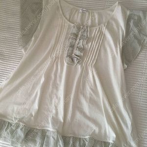 일본빈티지 프릴 도트 화이트 블라우스 티셔츠 레이어드 모리걸