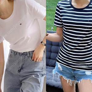브랜드 타미 여성 스트라이프 반팔 티, 로고 반팔티 3벌 일괄 m(66) 새상품