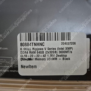 G.SKILL Ripjaws V 시리즈 (인텔 XMP) DDR4 RAM 64GB (32GB 2개) 3600MT/s 팝니다.​