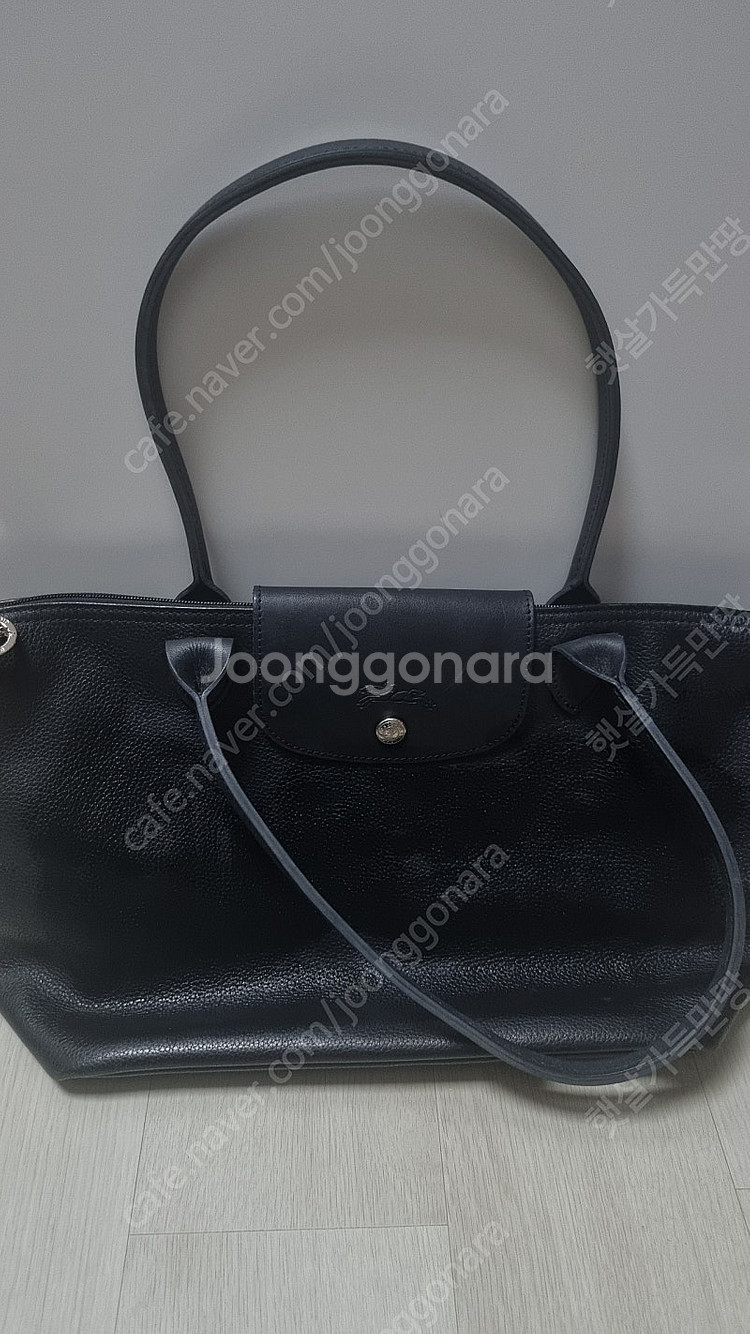 롱샴 블랙 가죽 토트백--0