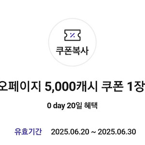 카카오페이지 5,000캐시 쿠폰 1장