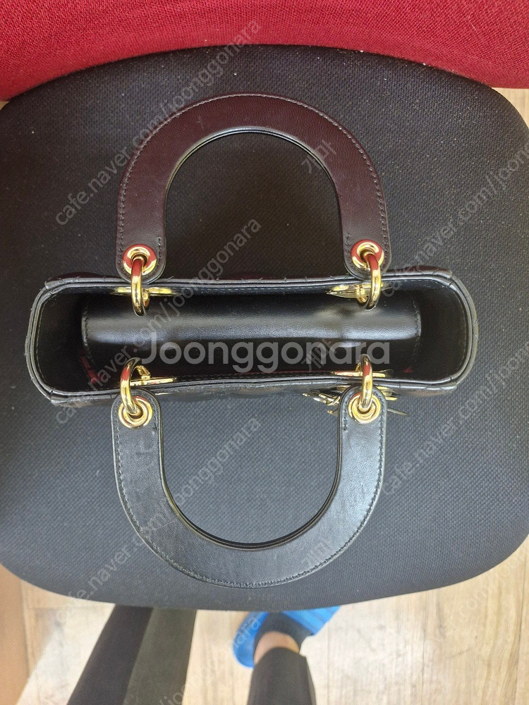 디올 레이디백 스몰 블랙 까나쥬 양가죽--5