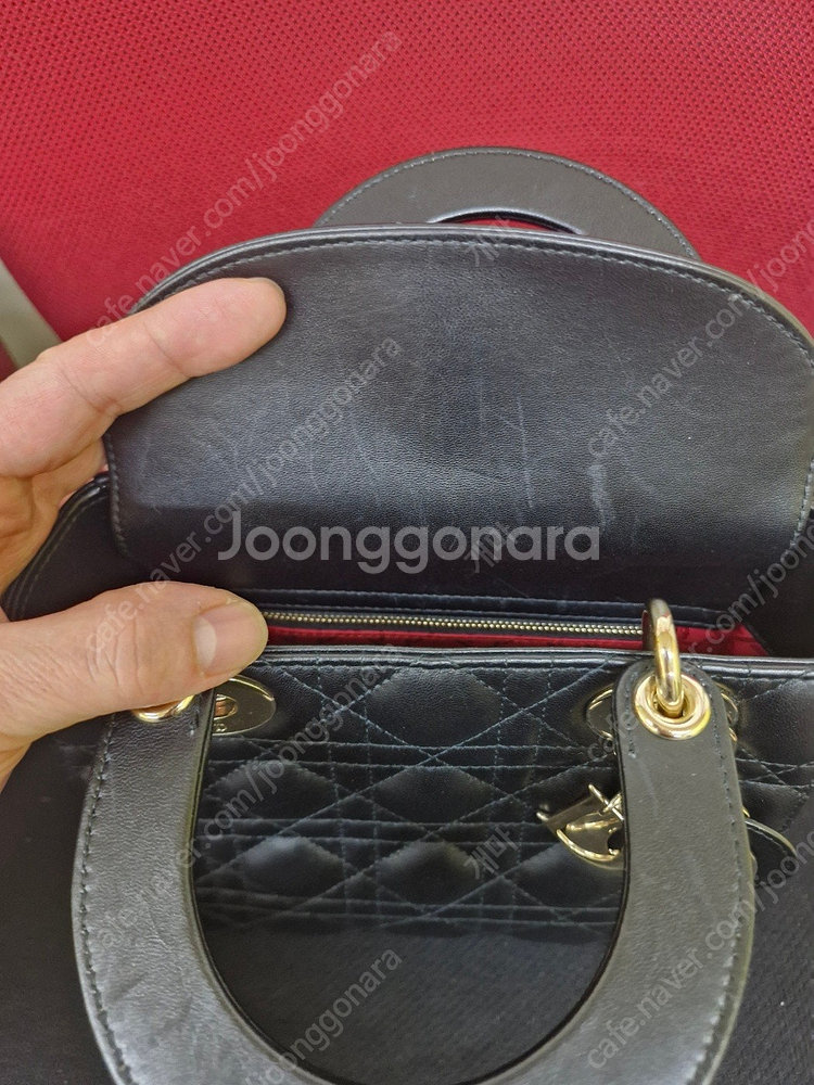 디올 레이디백 스몰 블랙 까나쥬 양가죽--7