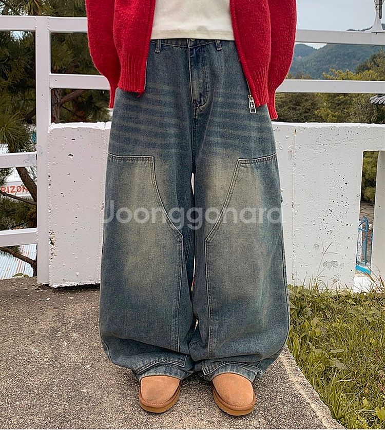 새상품 바온 스푸키 스트링 카펜더 와이드 데님 팬츠 중...--1