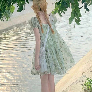 S사이즈) 신스덴 리본 캉캉 미니원피스 베이비돌여름원피스 휴양지반팔원피스 플로움더티스서쿠키플레따프레클오앨모어댄라이크카인더베이비오버듀플레어