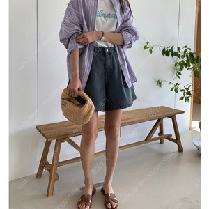 그레이 5부 핀턱 데님 반바지 M사이즈
