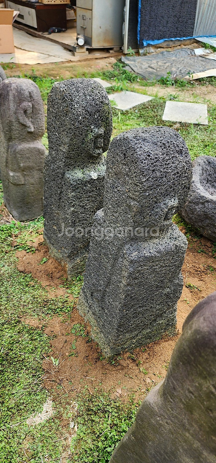 현무암 동자석 한쌍--2