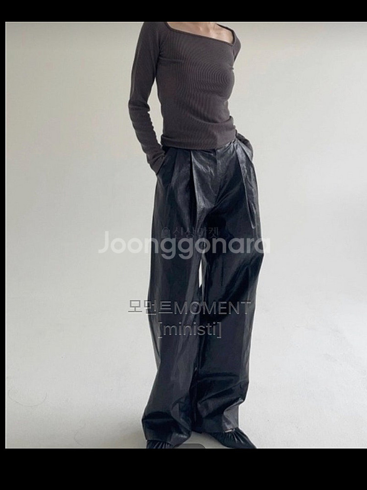 새상품) 모먼트 레더 팬츠 가죽 바지 블랙 M--3