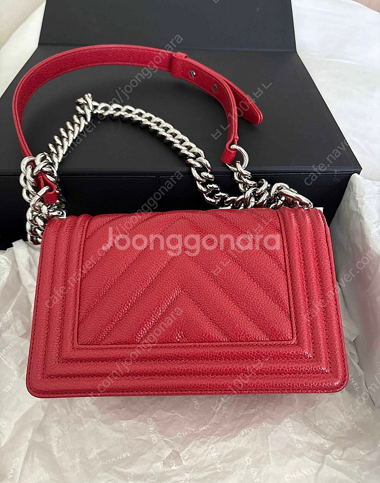 샤넬보이백 쉐브론 레드 은장 스몰--1