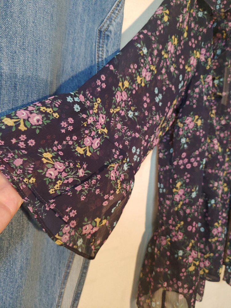 무배 새상품 S 프릴 쉬폰 7부 소매 블라우스 써스데이아일랜드--6