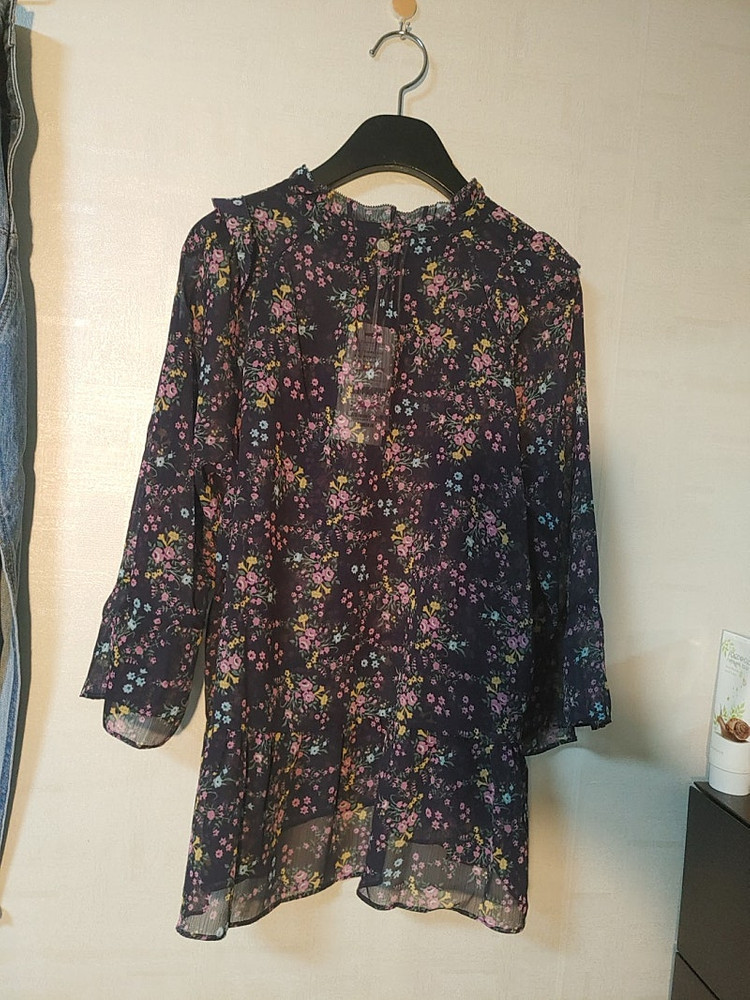 무배 새상품 S 프릴 쉬폰 7부 소매 블라우스 써스데이아일랜드--7