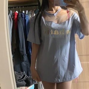 새제품ㅡ망사 장식 언발 박스티 프리사이즈/섹시핏