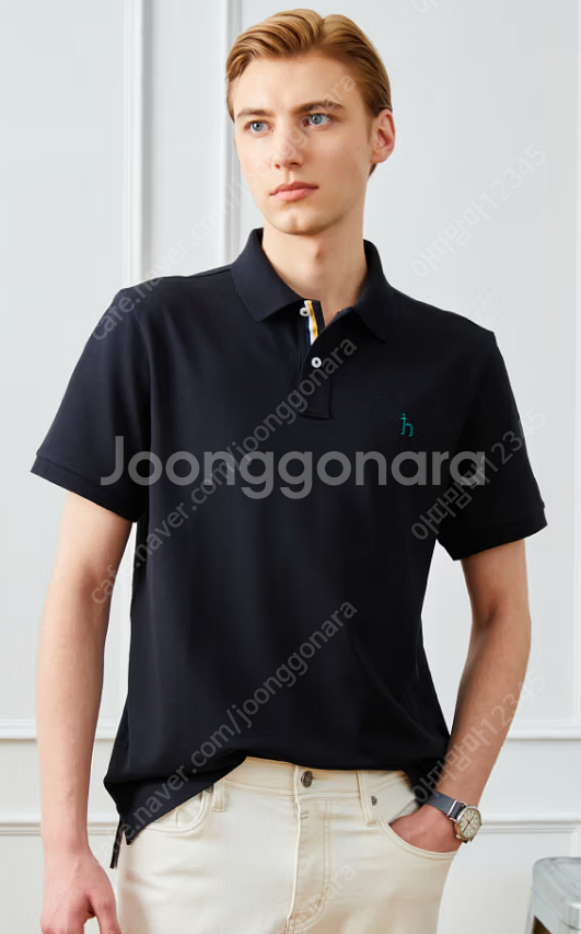 [급처분/45,000원] 헤지스 블랙 카라 티셔츠 HZTS 3B403 BK 100--0