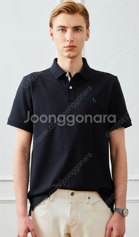 [급처분/45,000원] 헤지스 블랙 카라 티셔츠 HZTS 3B403 BK 100--1