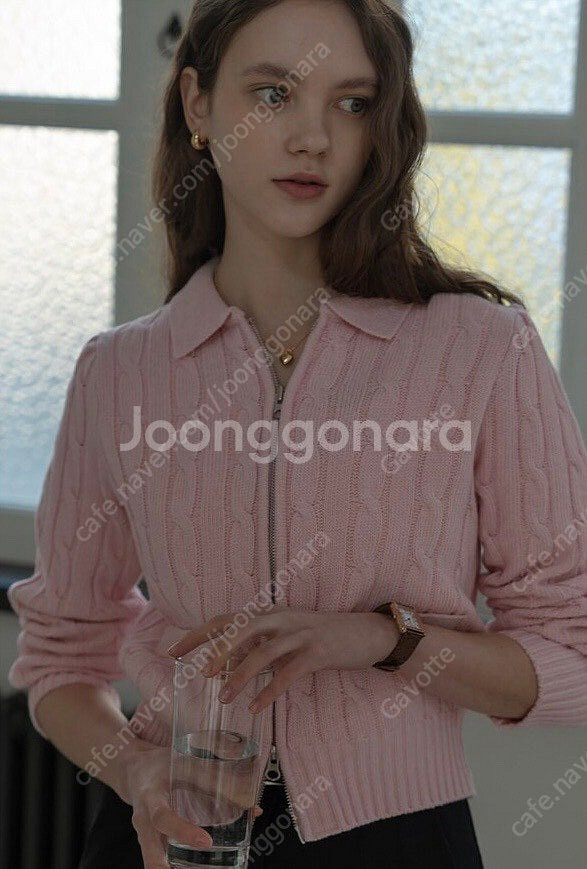택포) 틸아이다이 코튼 케이블 핑크 니트집업 / 노운베...--0
