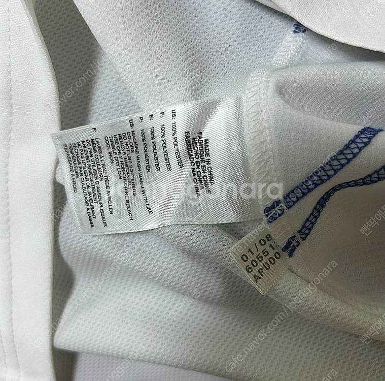 아디다스 화이트 블루 삼선 기능성 드라이핏 반팔 티셔츠--5