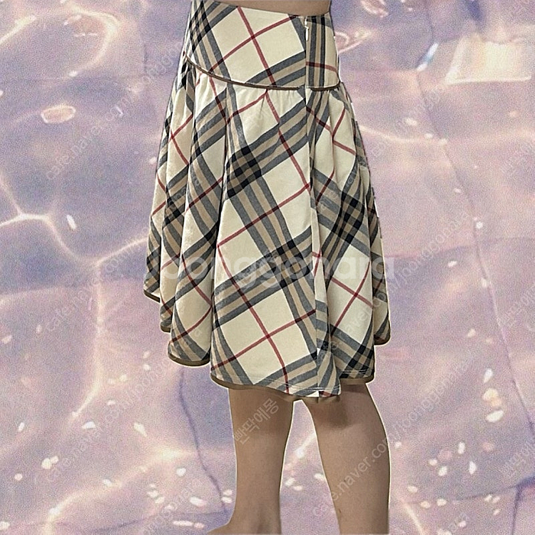버버리 블루라벨 울 노바체크 플리츠 미디 스커트--4