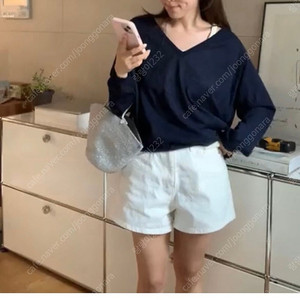 워닌 해이원 린넨브이넥니트 네이비 새상품